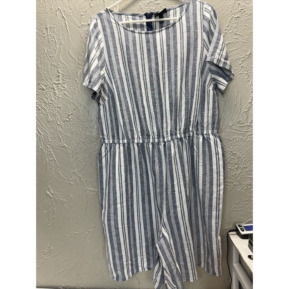 Lane Bryant Women's Striped Zip Back Linen‎ Romper Shorts Size 14